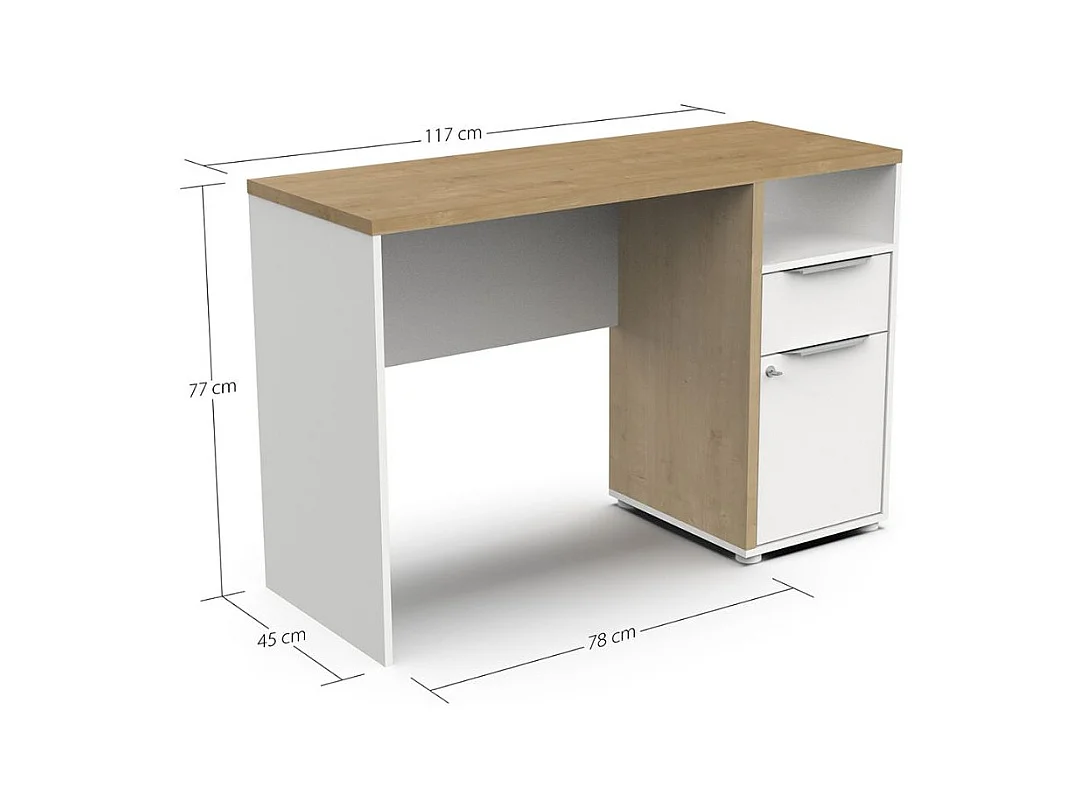 Secretária AMBIHOME ESSENCE - Branco/Carvalho, C116xP45xA77cm