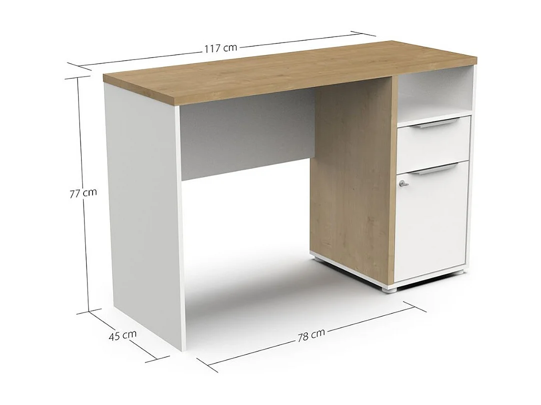 Secretária AMBIHOME ESSENCE - Branco/Carvalho, C116xP45xA77cm