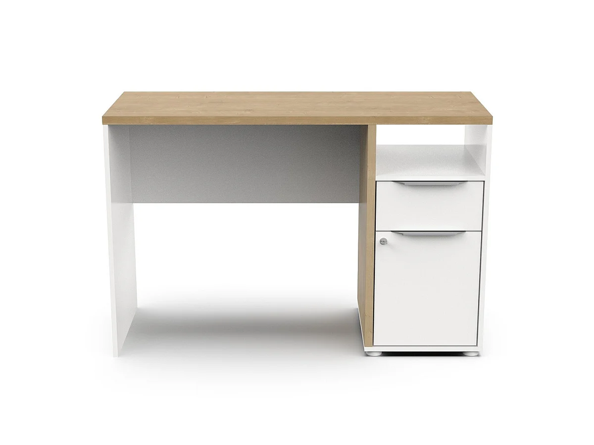 Bureau 1 porte, 1 tiroir et 1 niche décor chêne et blanc mat H77,4 cm - ACCESS