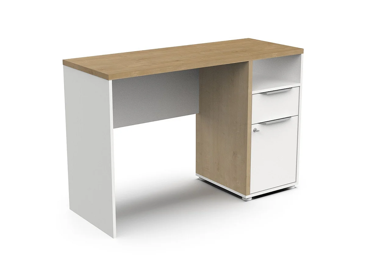 Bureau 1 porte, 1 tiroir et 1 niche décor chêne et blanc mat H77,4 cm - ACCESS