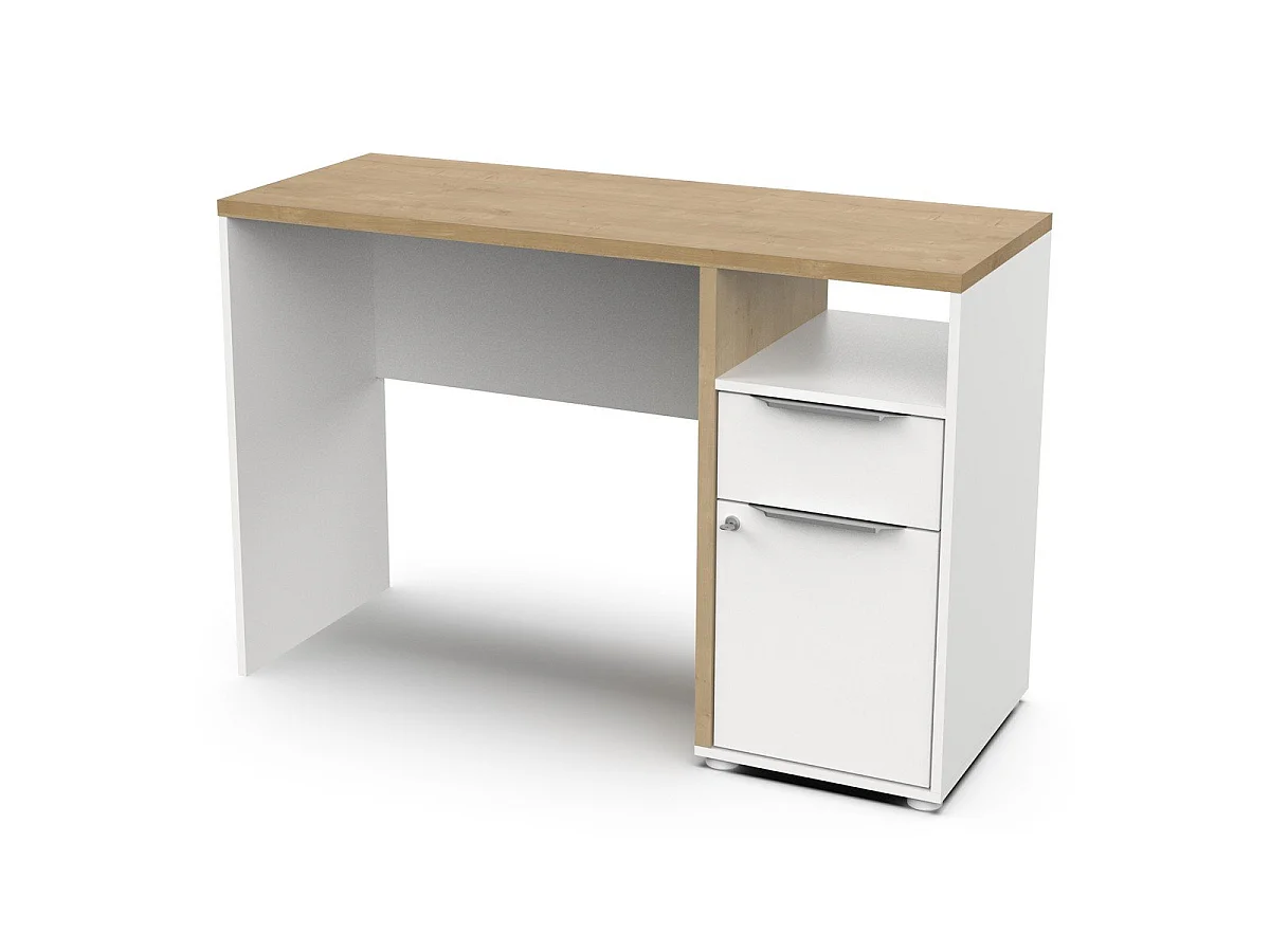 Bureau 1 porte, 1 tiroir et 1 niche décor chêne et blanc mat H77,4 cm - ACCESS