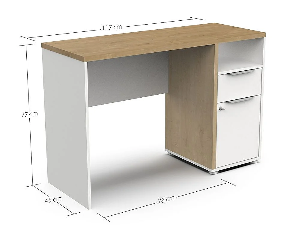 Bureau 1 porte, 1 tiroir et 1 niche décor chêne et blanc mat H77,4 cm - ACCESS