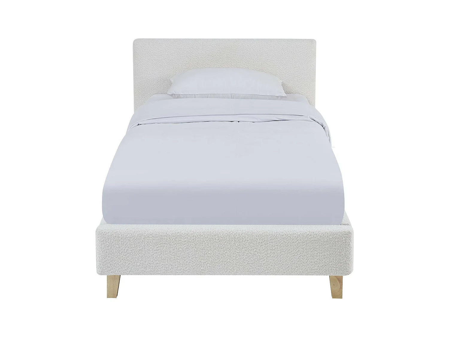 Lit adulte 90x190 cm avec tête de lit capitonnée en tissu bouclé beige - Milo