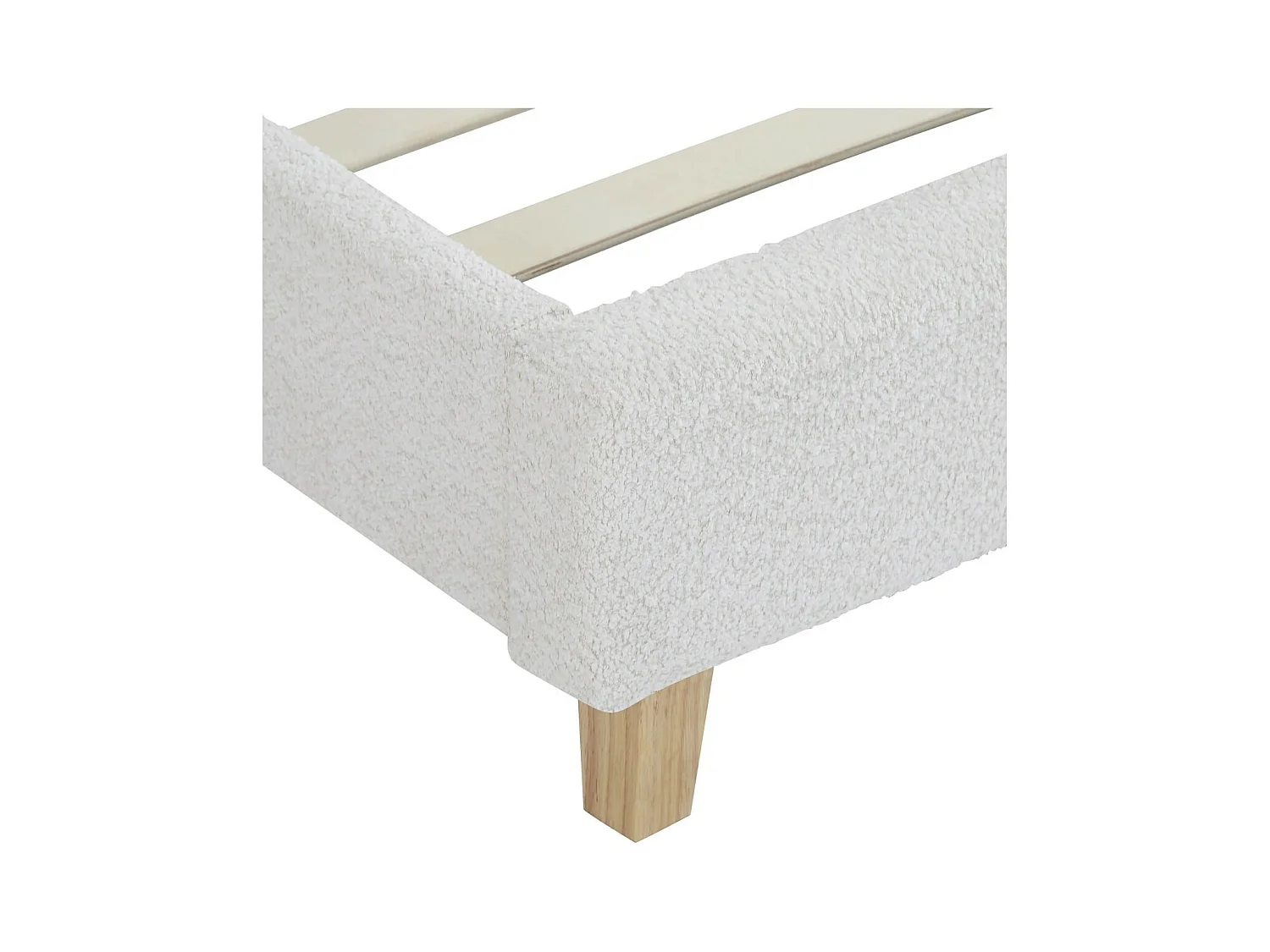 Lit adulte 90x190 cm avec tête de lit capitonnée en tissu bouclé beige - Milo