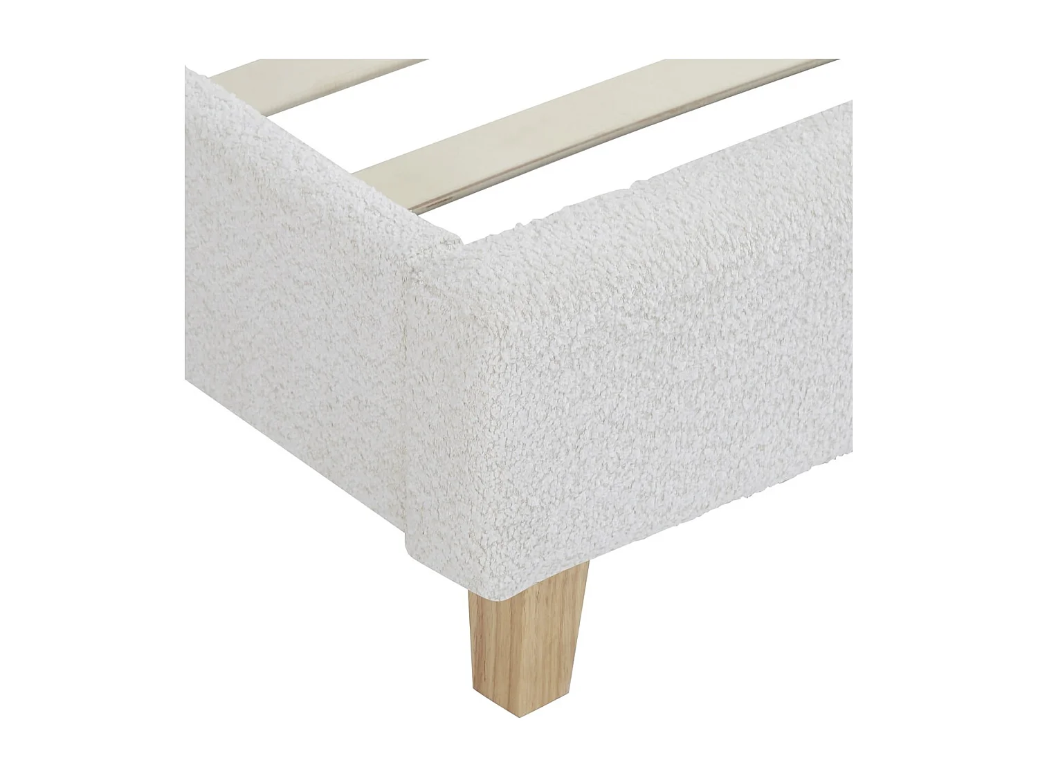 Lit adulte 90x190 cm avec tête de lit capitonnée en tissu bouclé beige - Milo