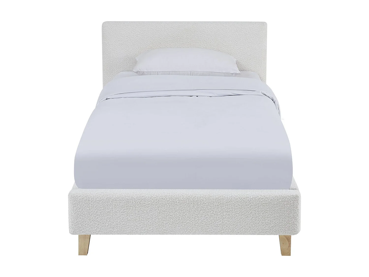 Lit adulte 90x190 cm avec tête de lit capitonnée en tissu bouclé beige - Milo