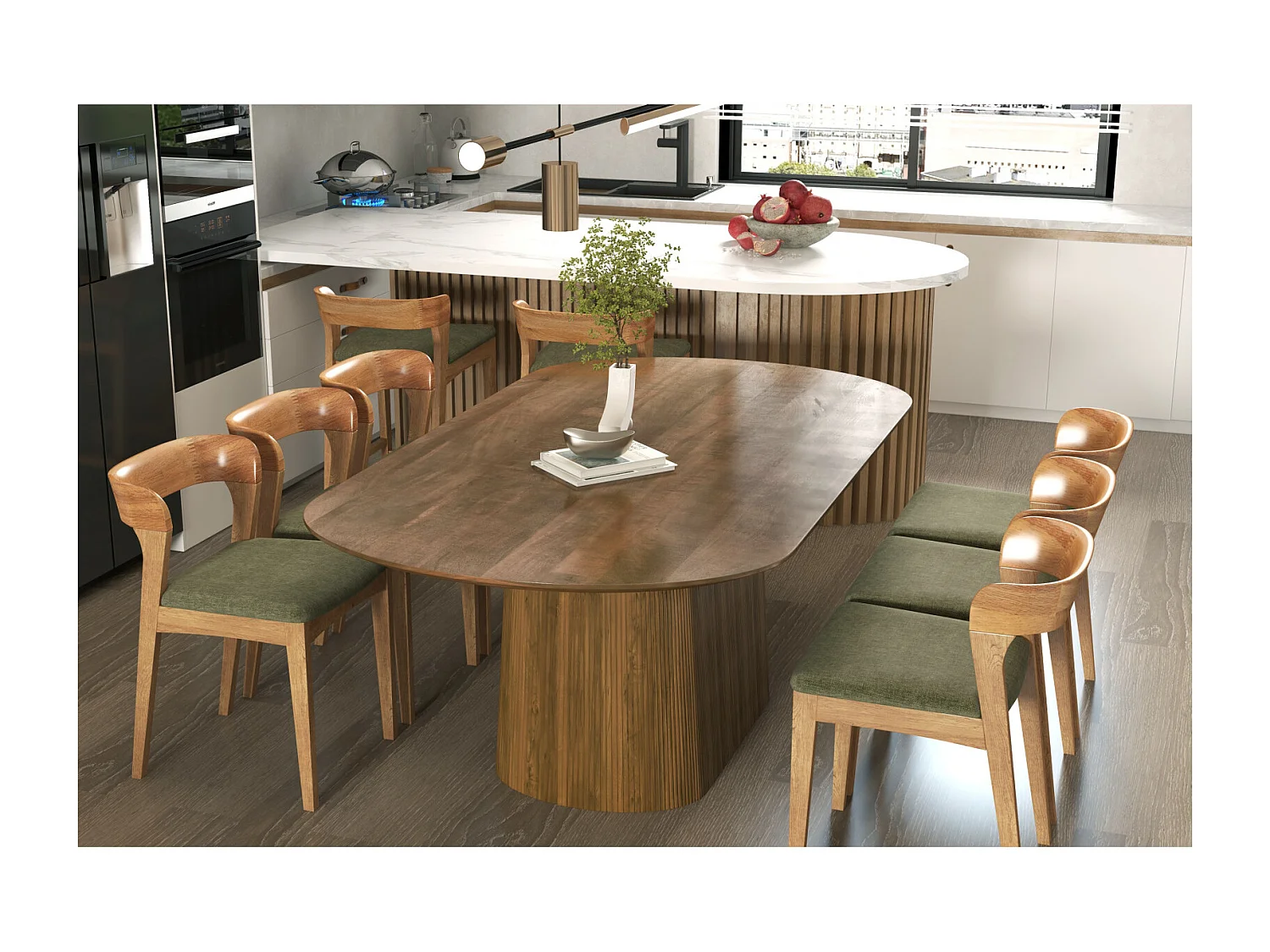 TINA-Sedia in rovere massello e tessuto Bliss Verde (x2)