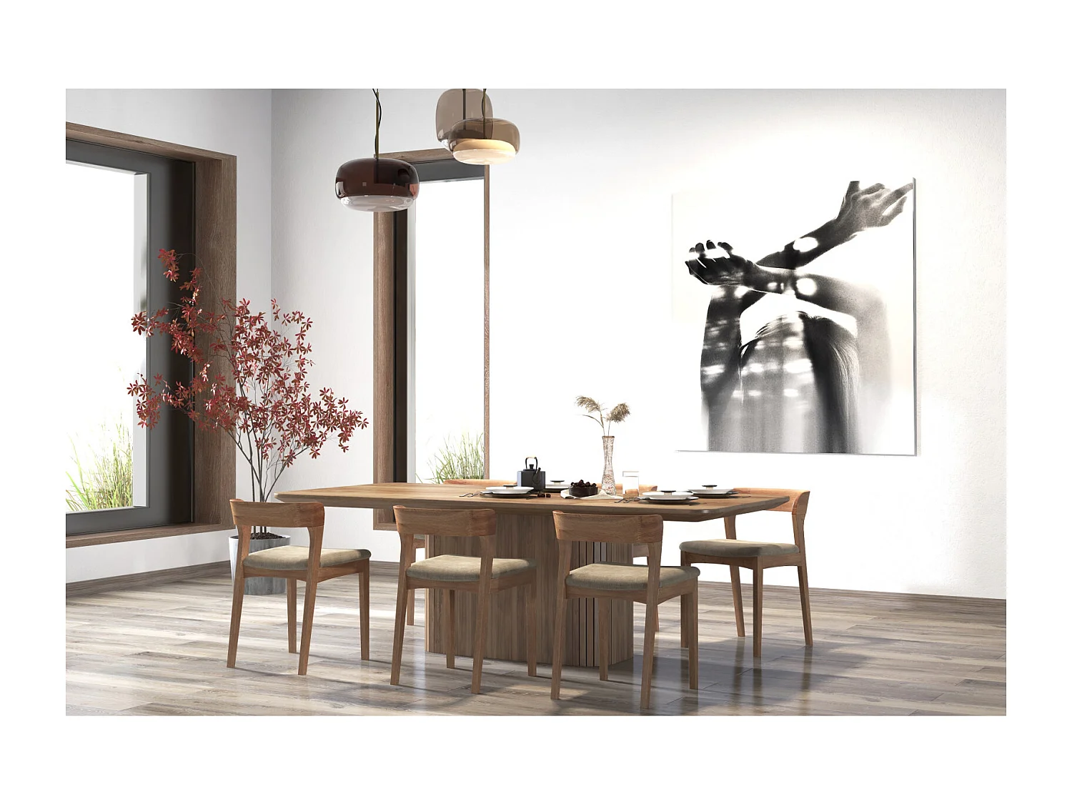 TINA-Chaise en Chêne massif et tissu Bliss Sable (x2)