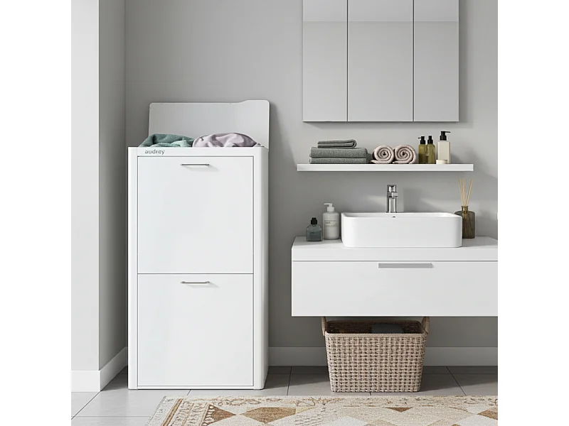 Wäschesammler AUDREY, 100L, drei Fächer, Weißes Metall, modernes Design