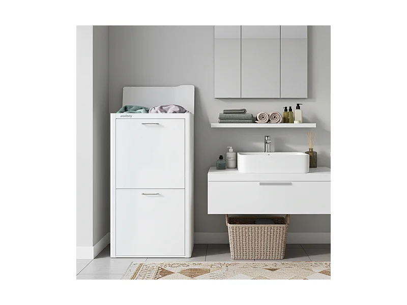 Panier à linge AUDREY, 100L, 3 compartiments, métal blanc, design moderne