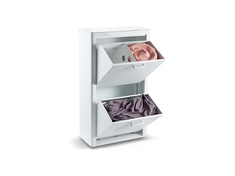 Panier à linge AUDREY, 100L, 3 compartiments, métal blanc, design moderne