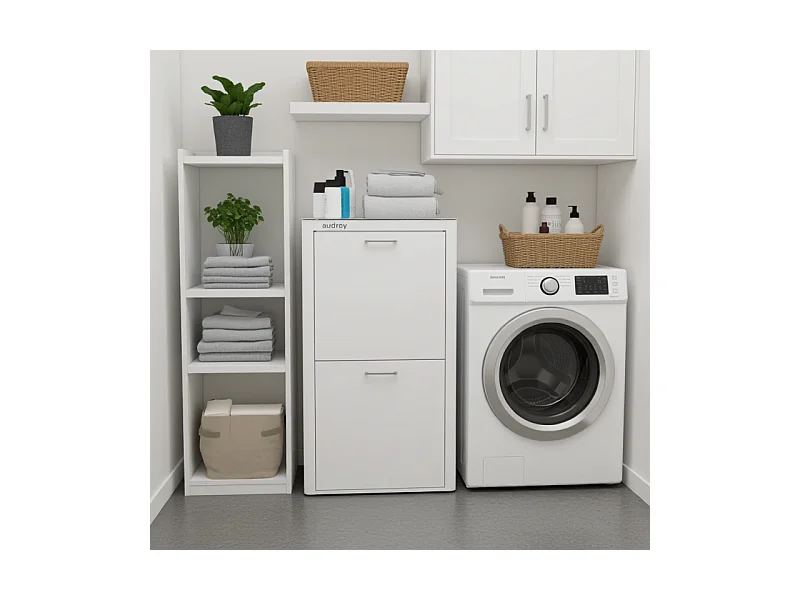Panier à linge AUDREY, 100L, 3 compartiments, métal blanc, design moderne