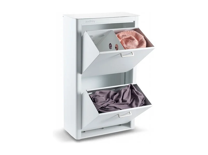 Panier à linge AUDREY, 100L, 3 compartiments, métal blanc, design moderne