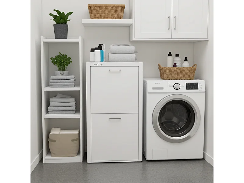 Panier à linge AUDREY, 100L, 3 compartiments, métal blanc, design moderne