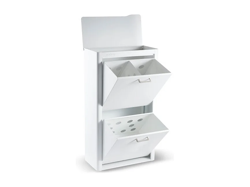 Panier à linge AUDREY, 100L, 3 compartiments, métal blanc, design moderne