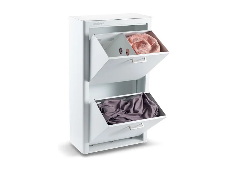 Wäschesammler AUDREY, 100L, drei Fächer, Weißes Metall, modernes Design