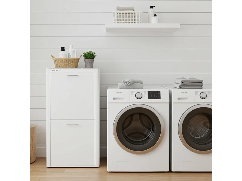 Wäschesammler AUDREY, 100L, drei Fächer, Weißes Metall, modernes Design