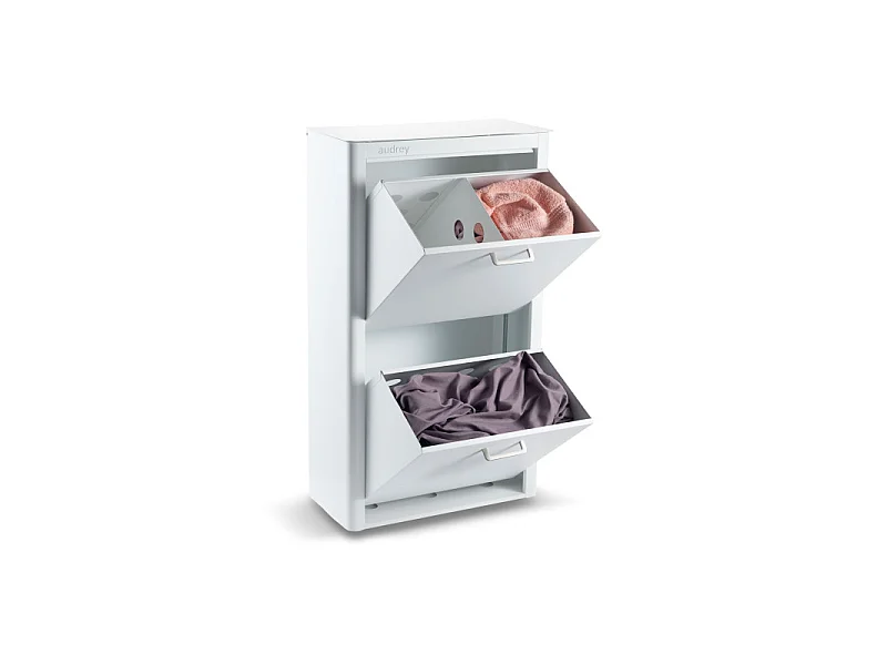DON HIERRO - Cesto de ropa AUDREY, 100L, 3 compartimentos, metal blanco, diseño moderno-
