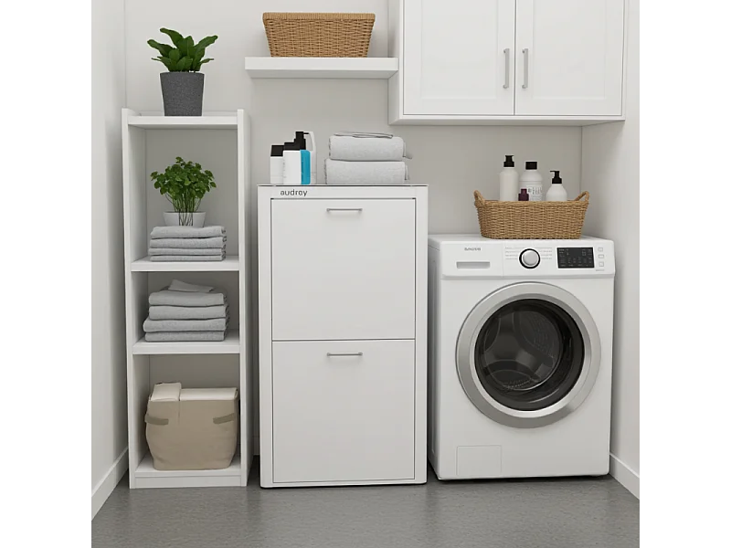 Wäschesammler AUDREY, 100L, drei Fächer, Weißes Metall, modernes Design