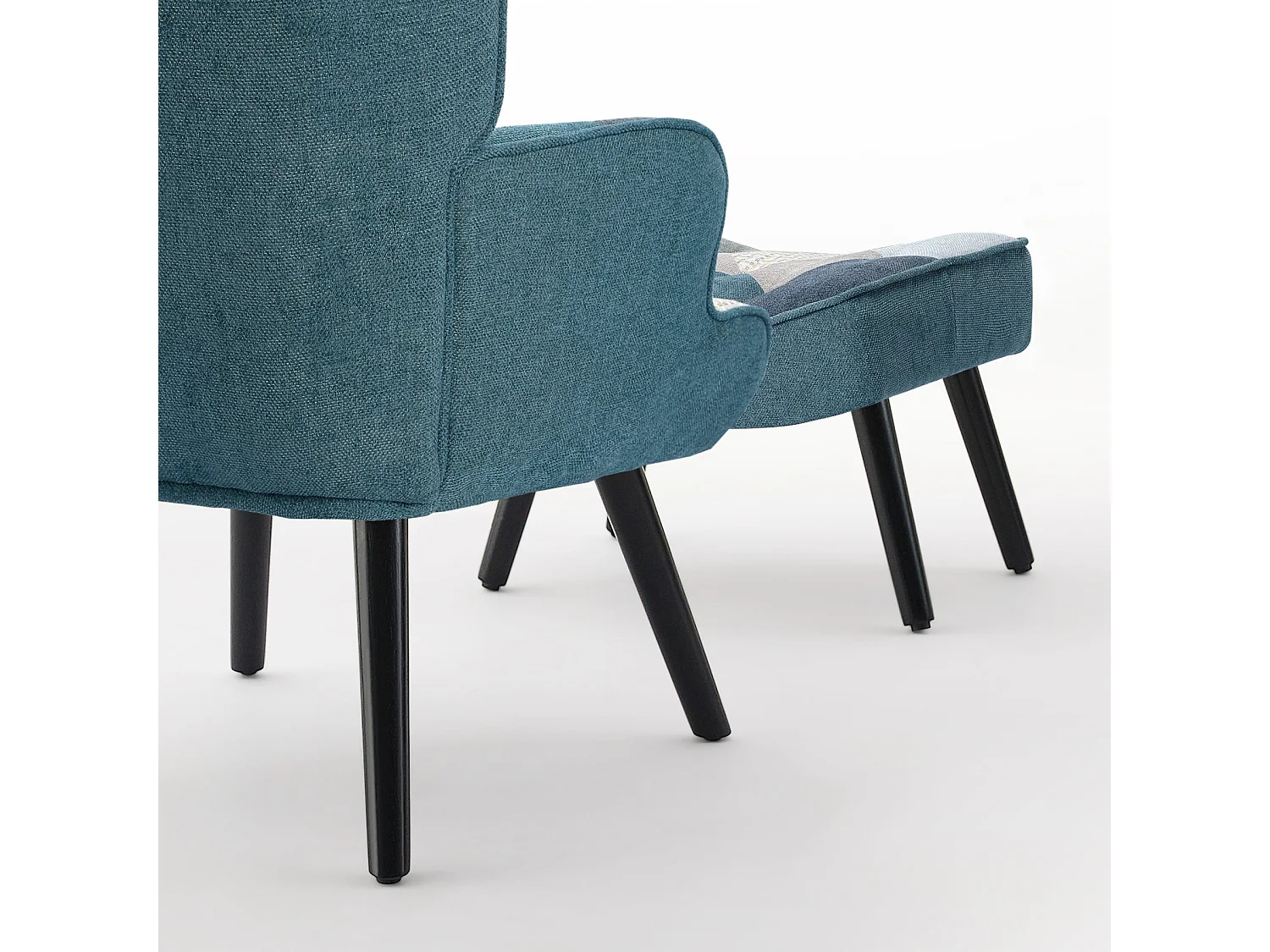 Fauteuil à oreilles, fauteuil de relaxation, fauteuil, fauteuil à oreilles patchwork avec tabouret, fauteuil de lecture