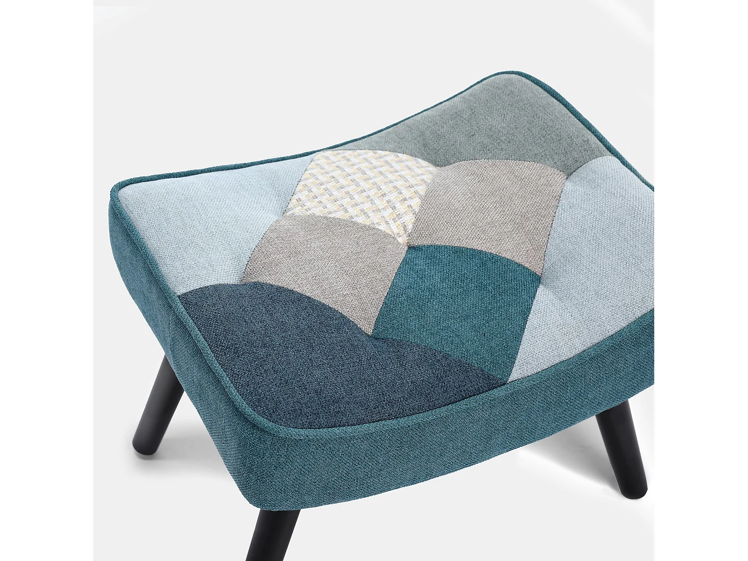 Fauteuil à oreilles, fauteuil de relaxation, fauteuil, fauteuil à oreilles patchwork avec tabouret, fauteuil de lecture