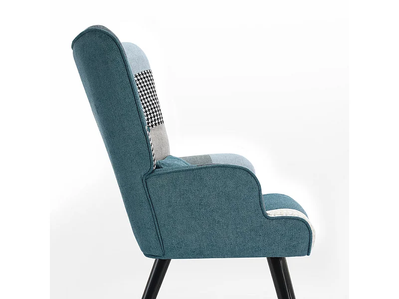 Fauteuil à oreilles, fauteuil de relaxation, fauteuil, fauteuil à oreilles patchwork avec tabouret, fauteuil de lecture