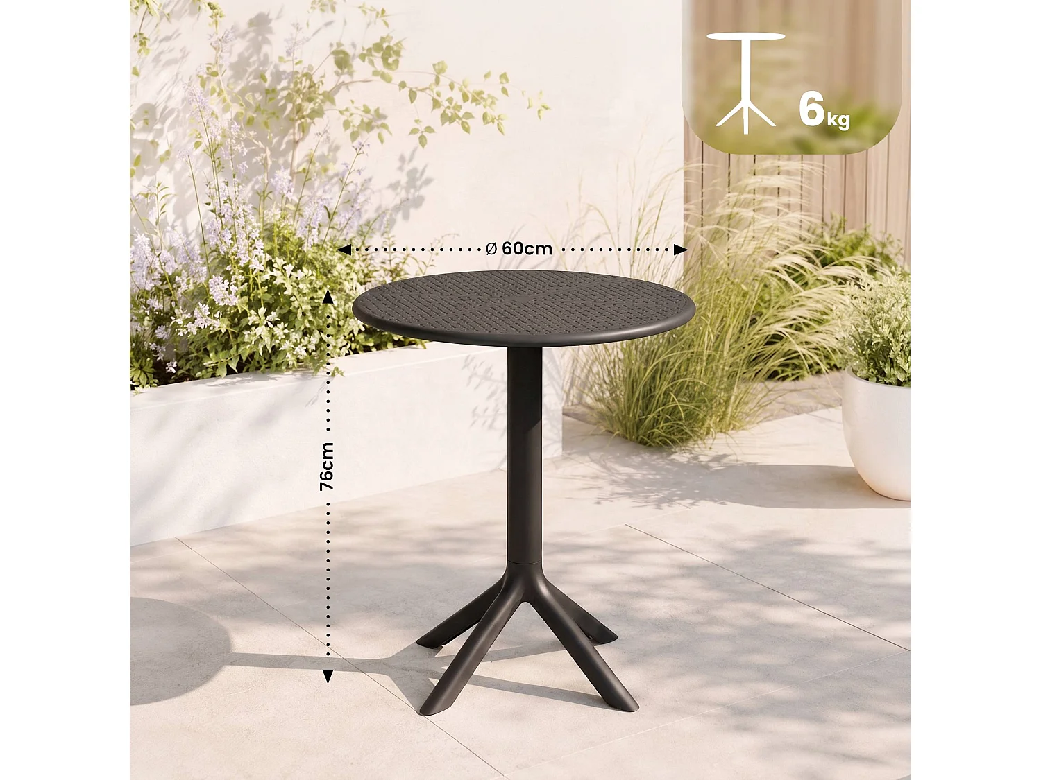 Table d'appoint de jardin - rond - Plastique - Noir - Lacota