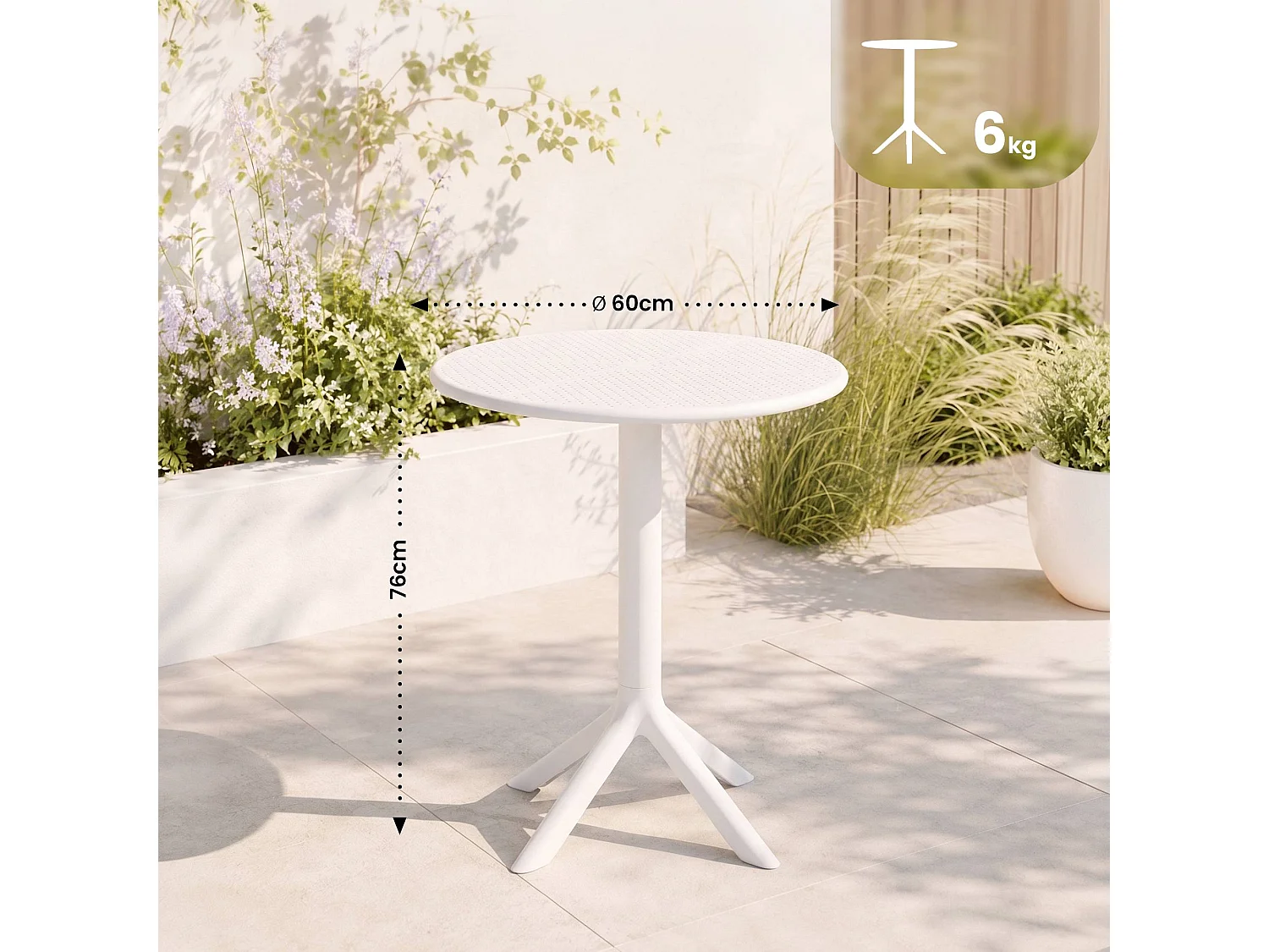 Table d'appoint de jardin - rond - Plastique - Blanc - Lacota