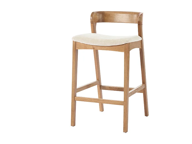 TINO-Sgabello da bar in rovere massello e tessuto Bliss Ecru