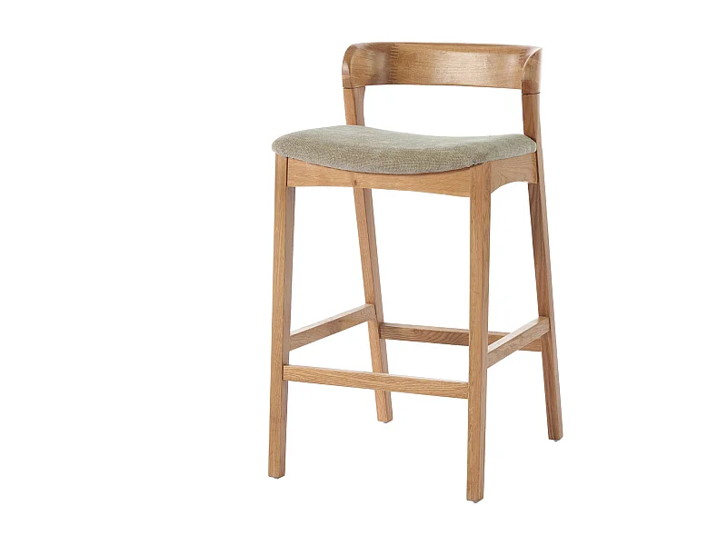 TINO-Sgabello da bar in rovere massello e tessuto Bliss Sabbia