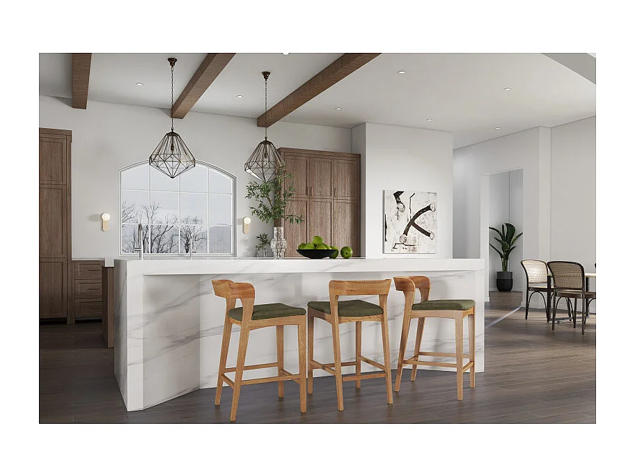 TINO-Sgabello da bar in rovere massello e tessuto Bliss Verde