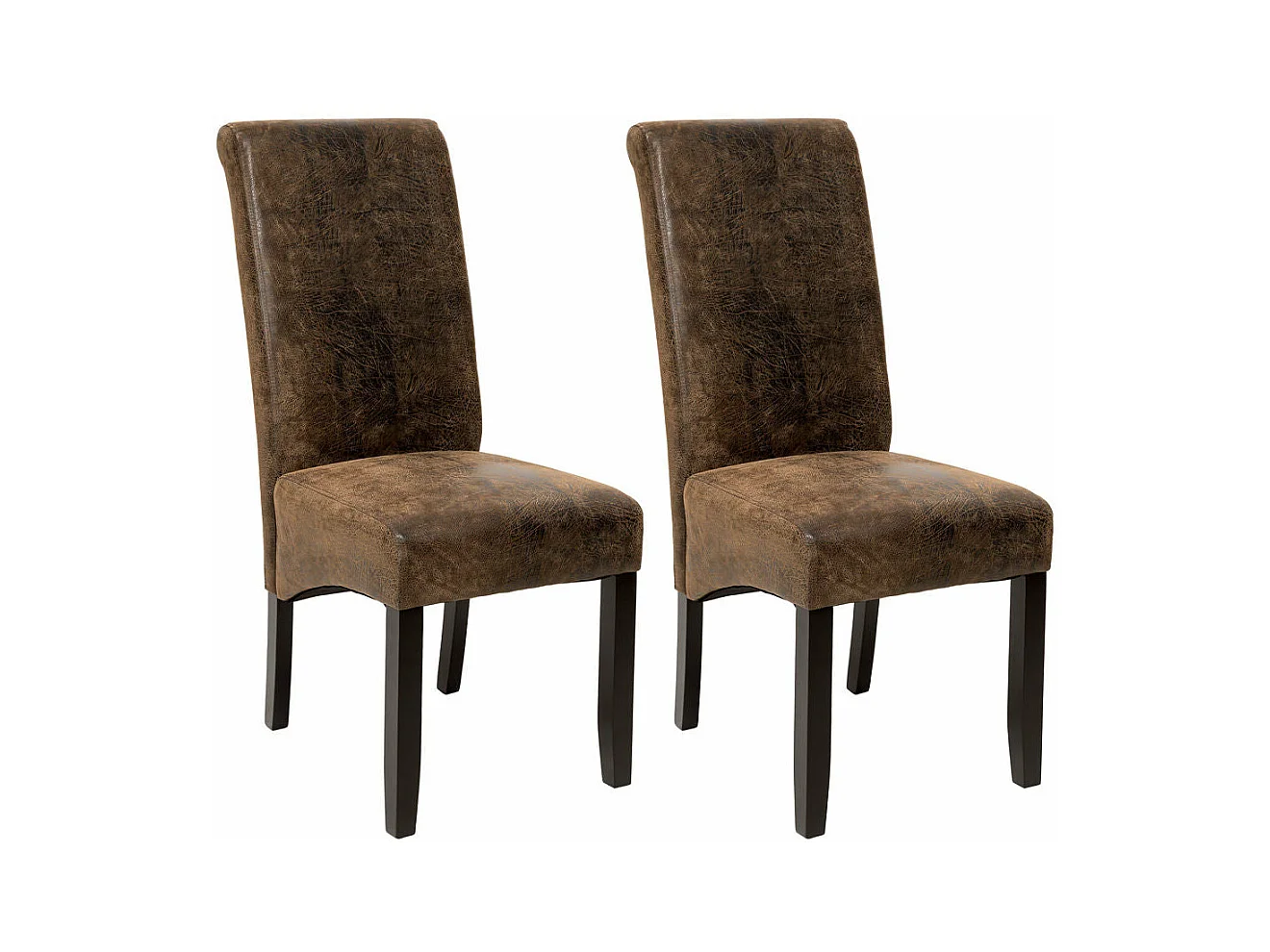 Conjunto de 2 sillas de comedor ergonómicas sintética marrón antiguo pies madera 1908012