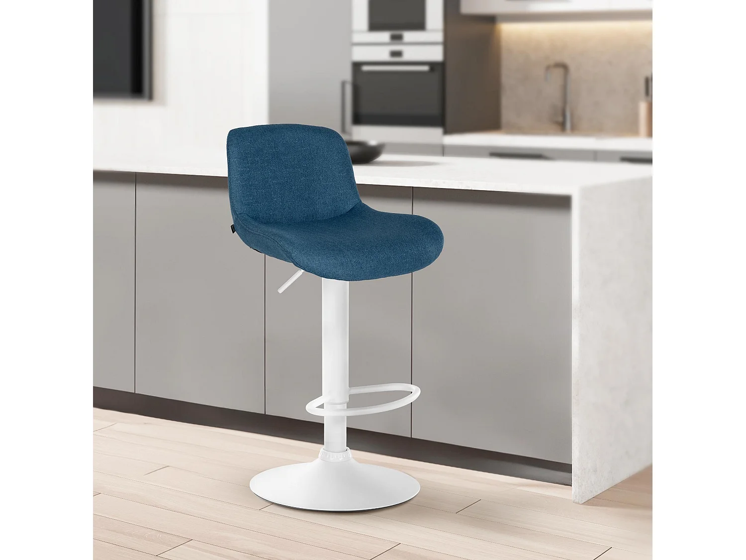 Tabouret de bar - Tissu - Bleu - Solon