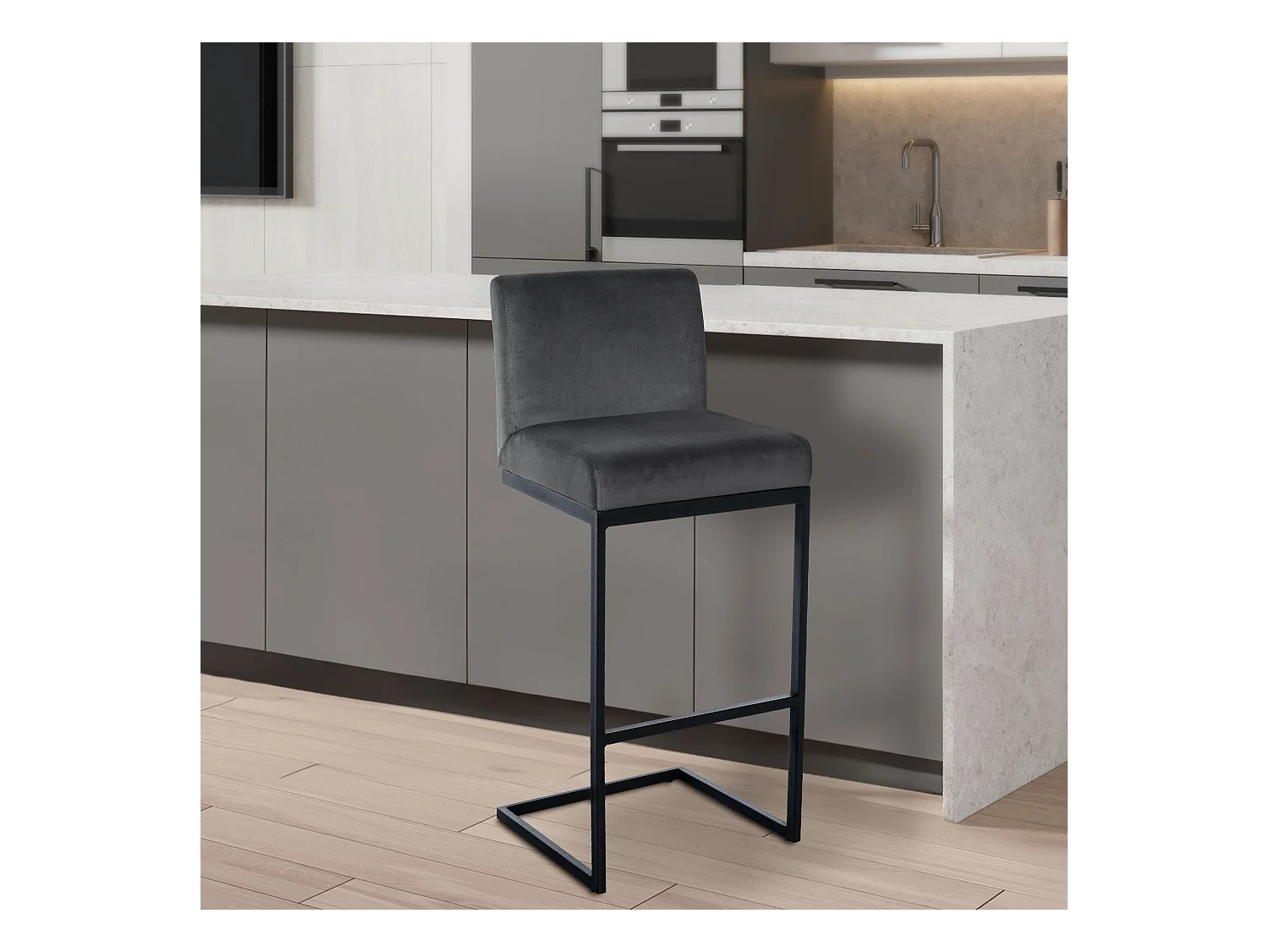 Tabouret de bar - Velours - Gris foncé - Hopewell