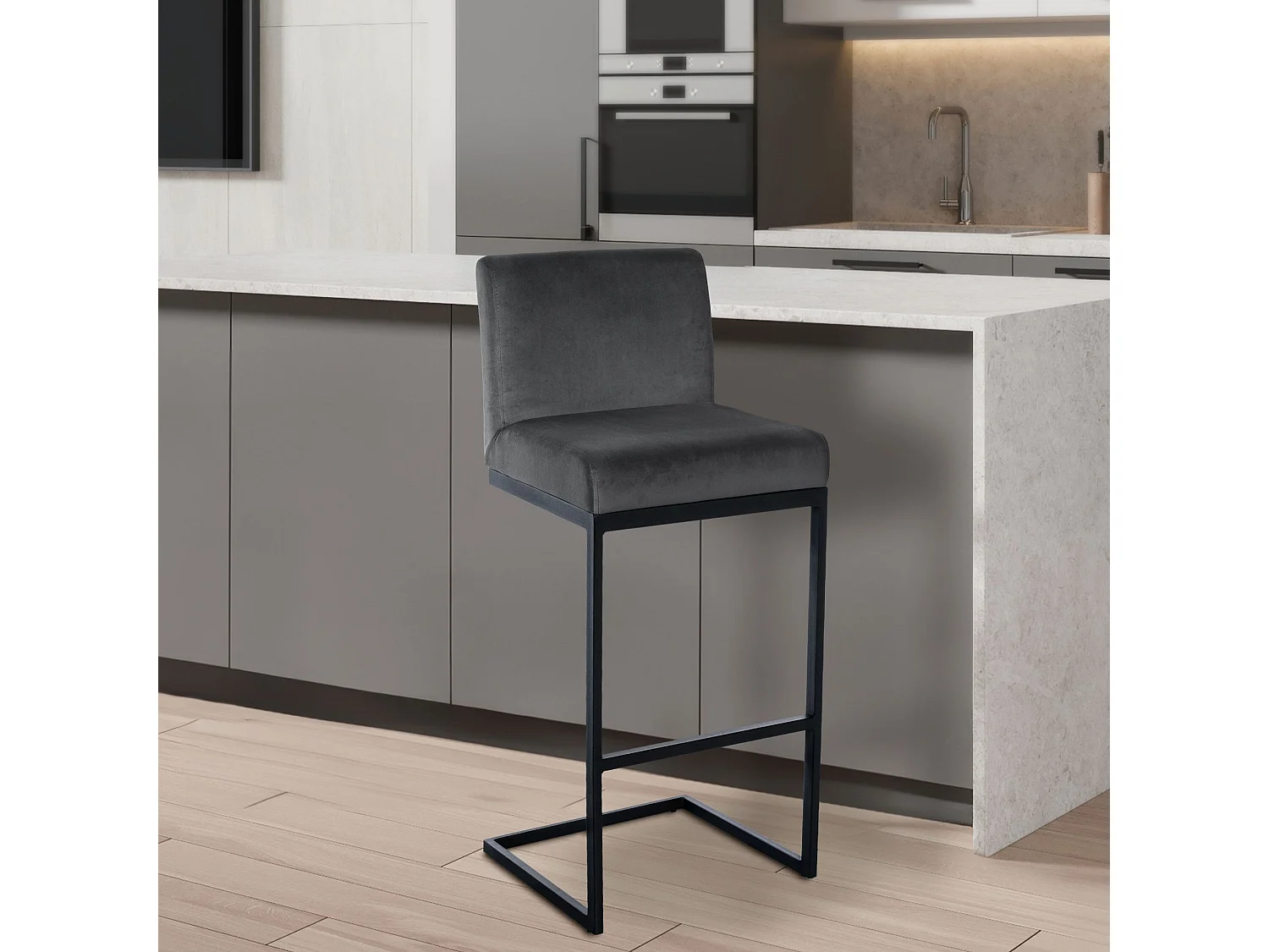 Tabouret de bar - Velours - Gris foncé - Hopewell