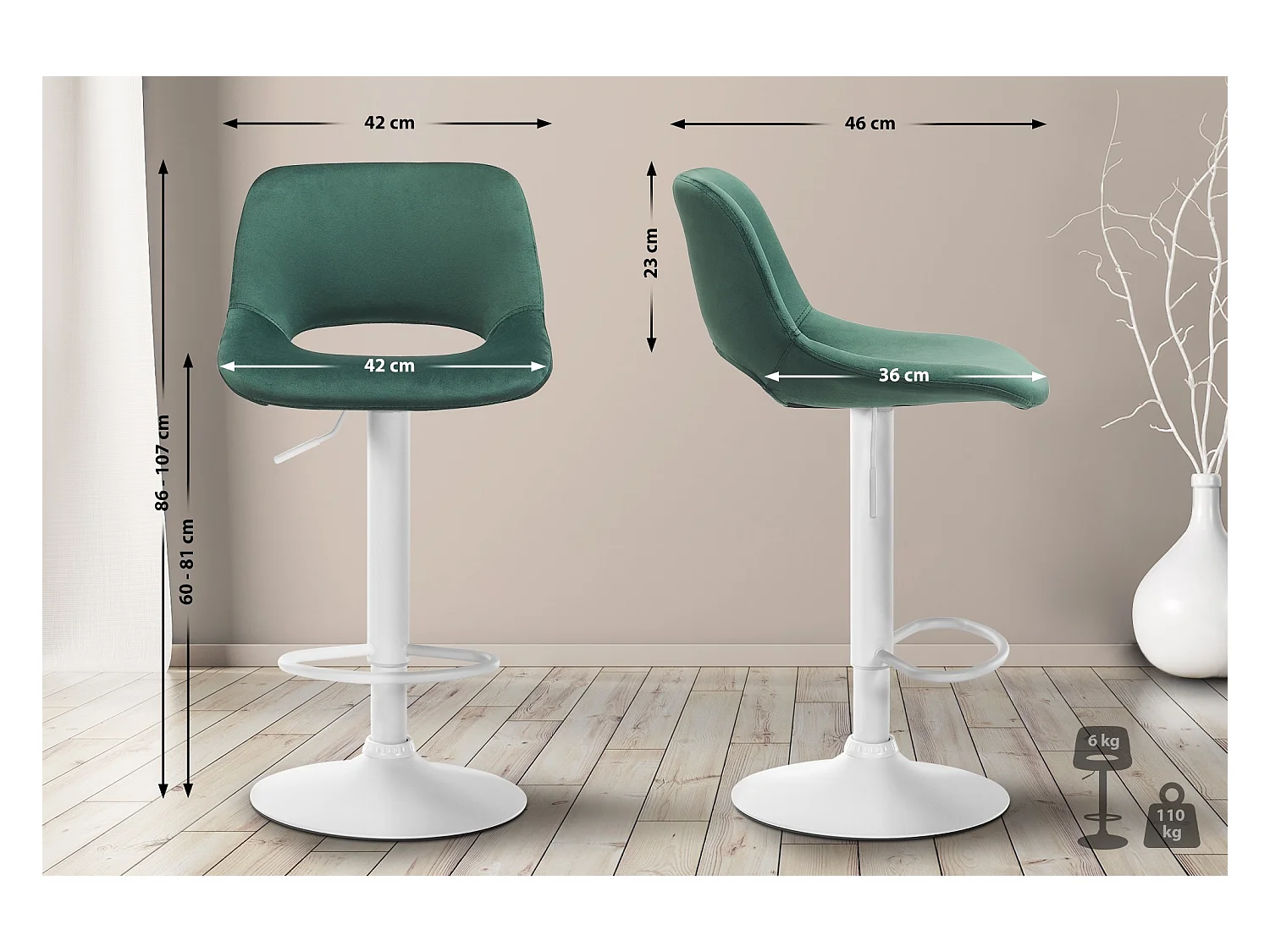 Lot de 2  Tabouret de bar - Velours - Vert - Camden