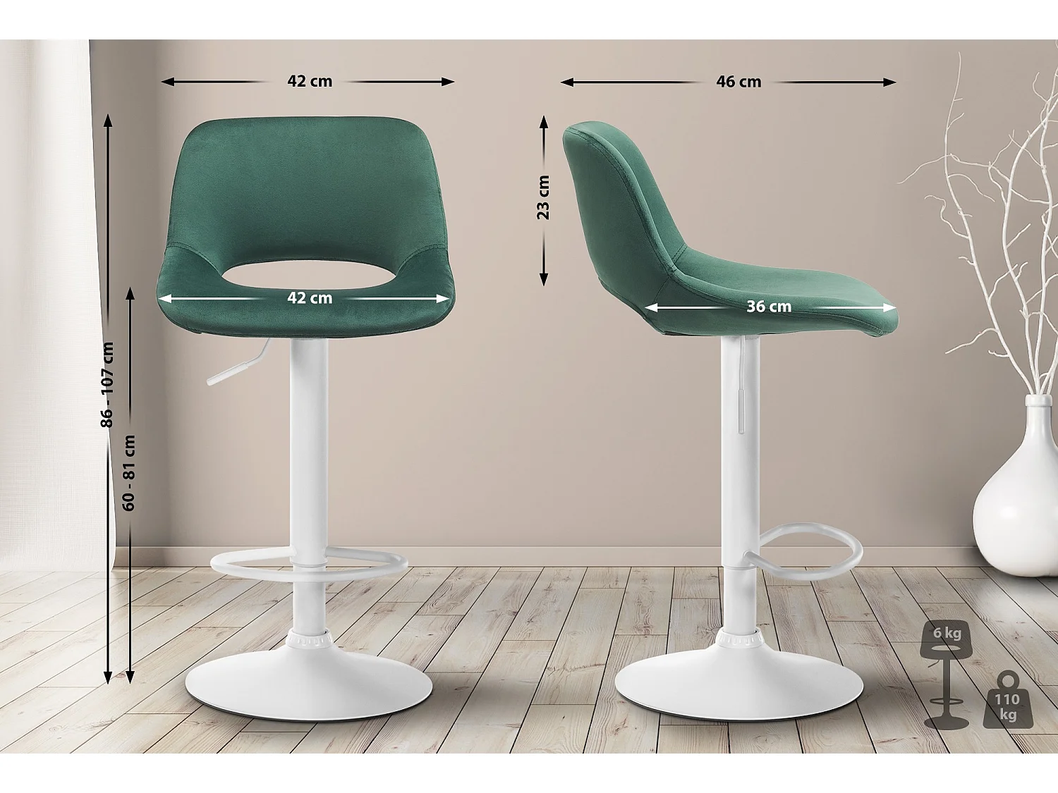 Lot de 2  Tabouret de bar - Velours - Vert - Camden