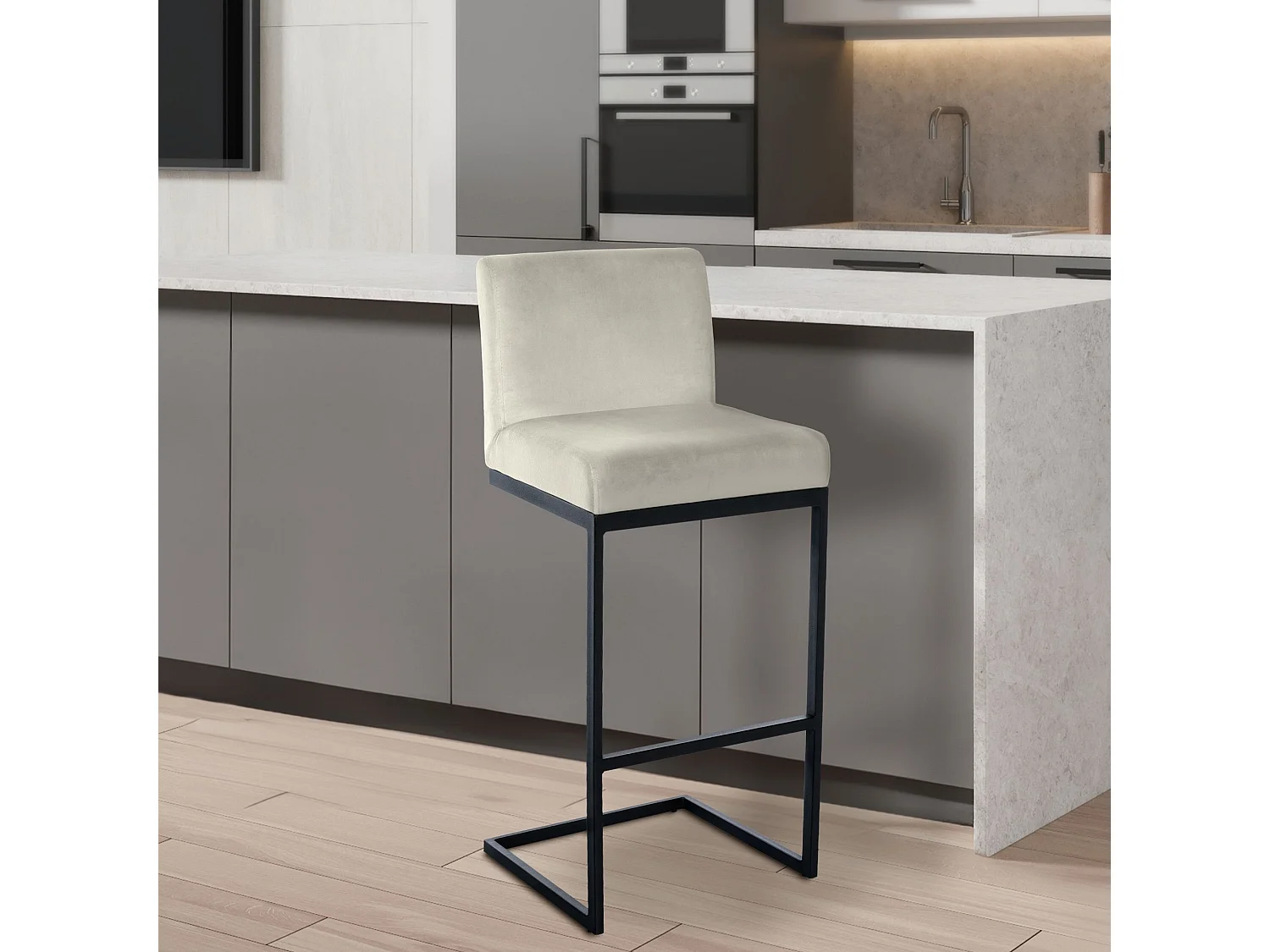 Tabouret de bar - Velours - Crème - Hopewell