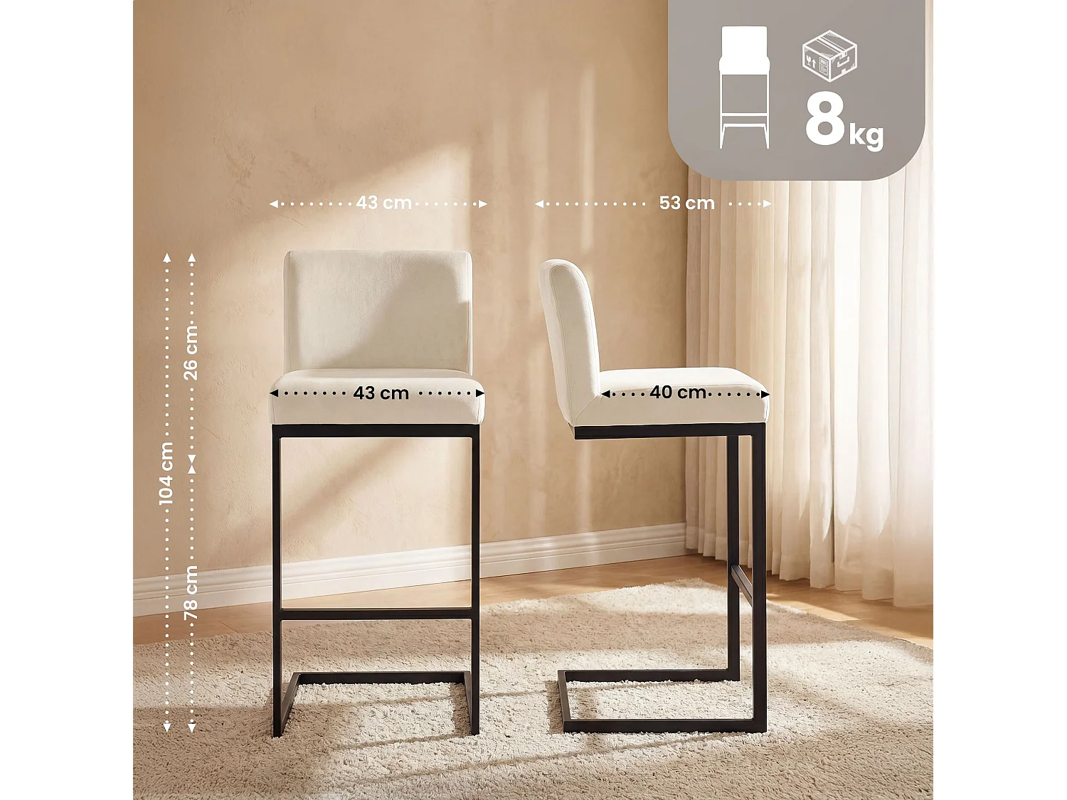 Tabouret de bar - Velours - Crème - Hopewell