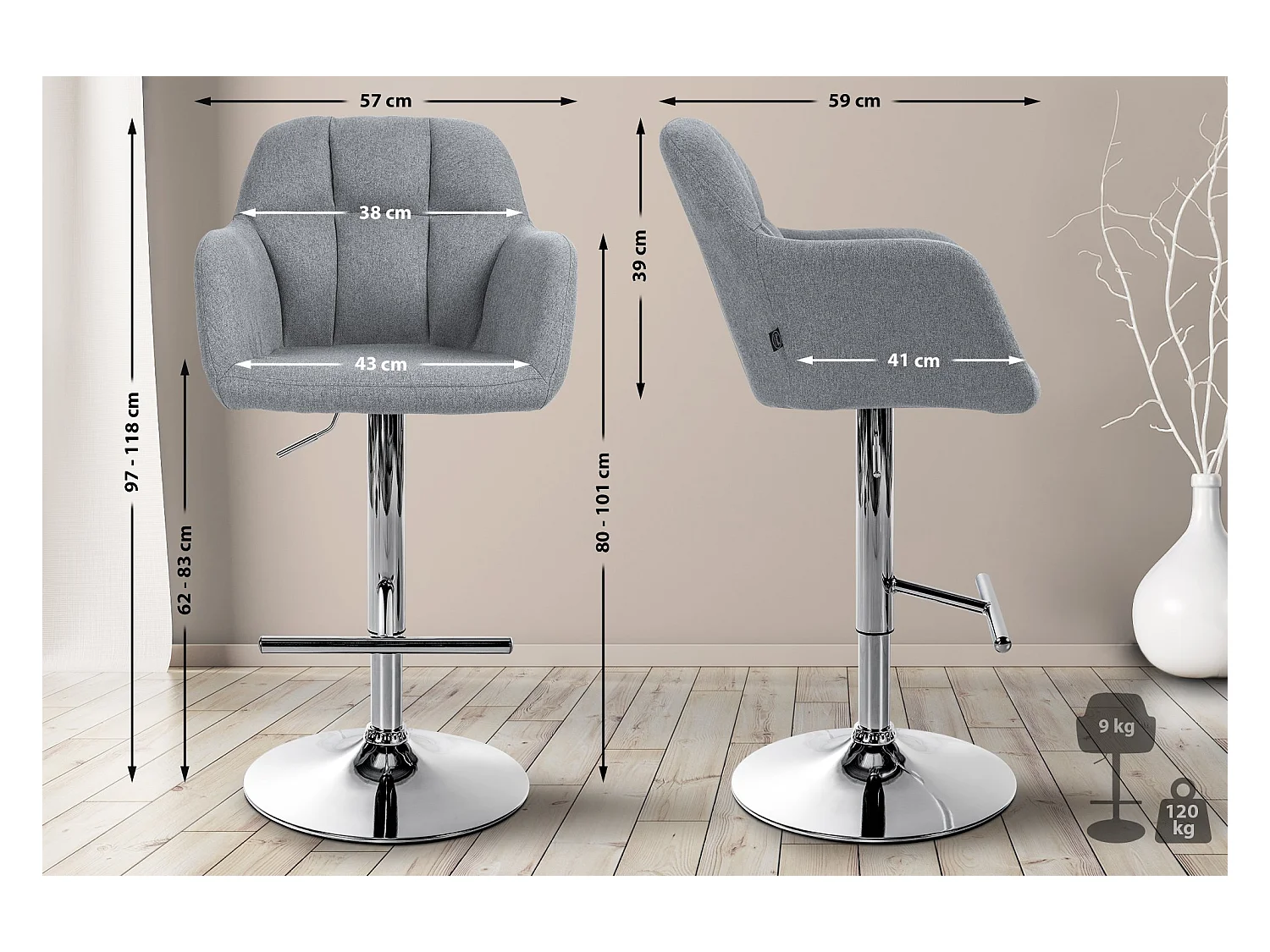 Tabouret de bar - Tissu - Gris - Natoma