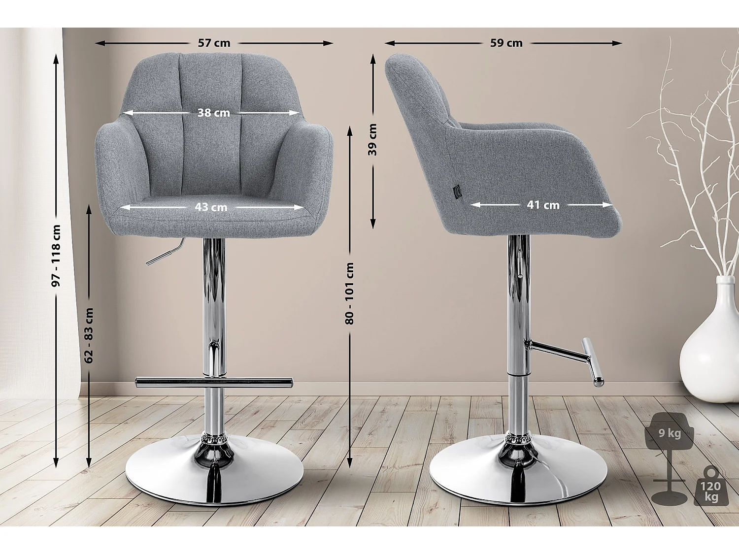 Tabouret de bar - Tissu - Gris - Natoma