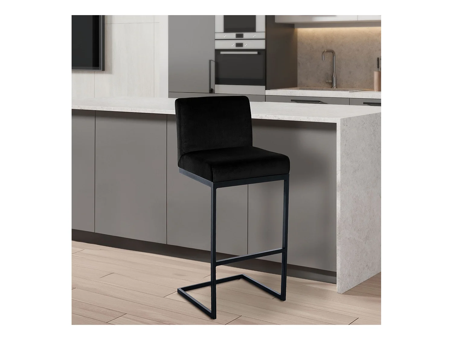 Tabouret de bar - Velours - Noir - Hopewell