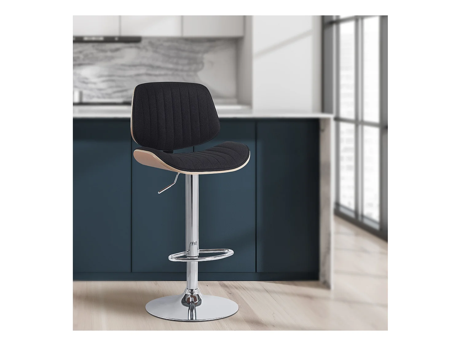 Tabouret de bar - Tissu & Chrome - Nature / Noir - Clawson