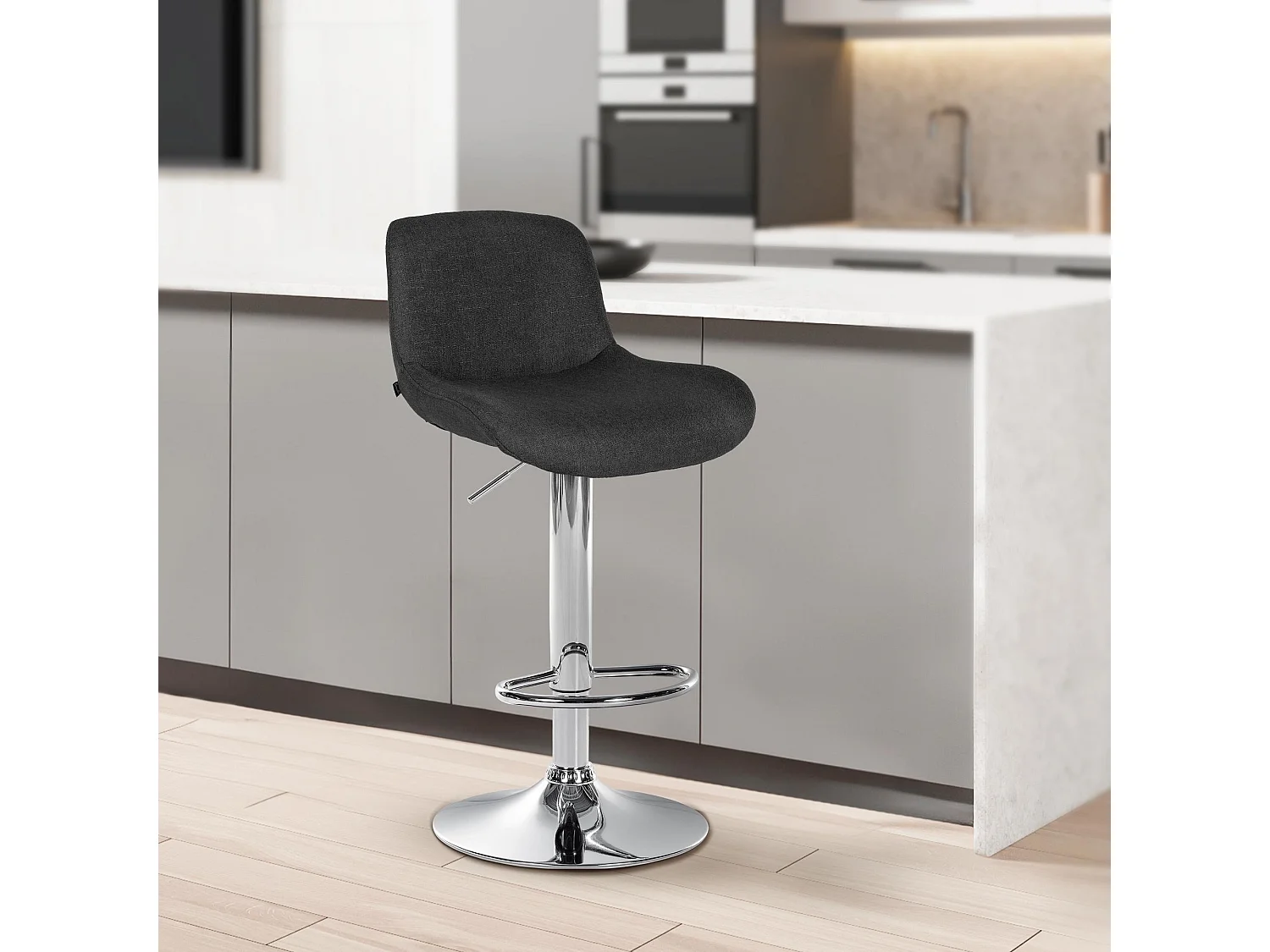 Tabouret de bar - Tissu - Noir - Solon