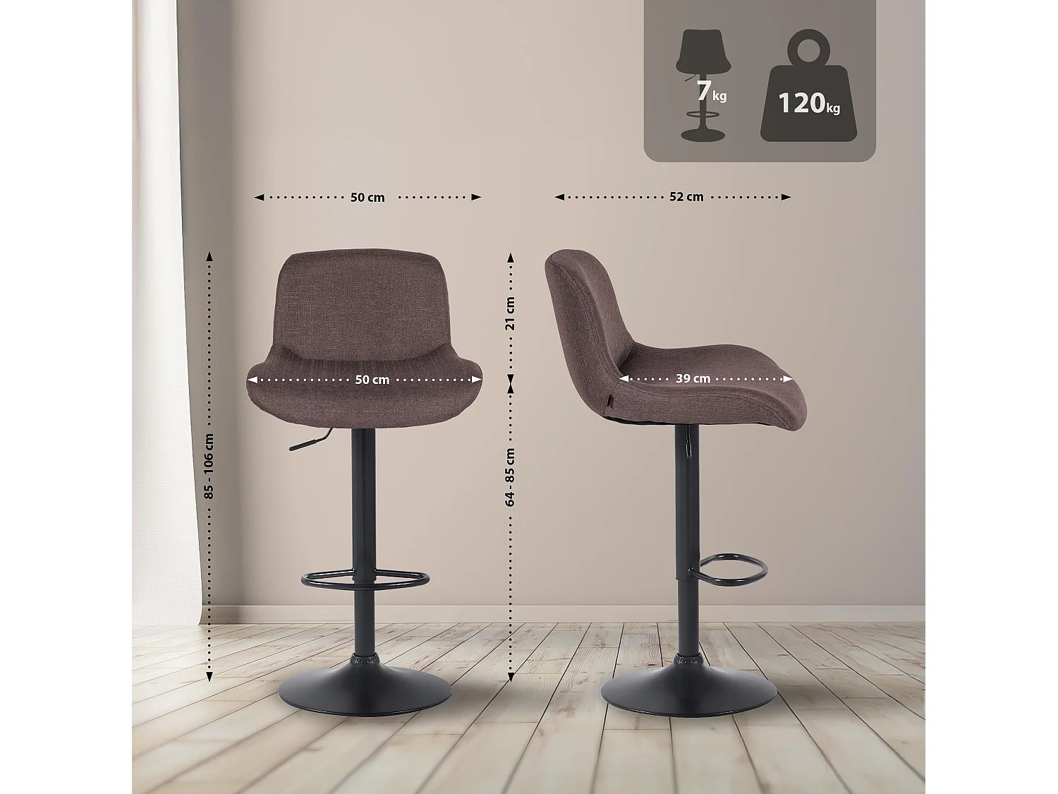 Tabouret de bar - Tissu - Marron foncé - Solon