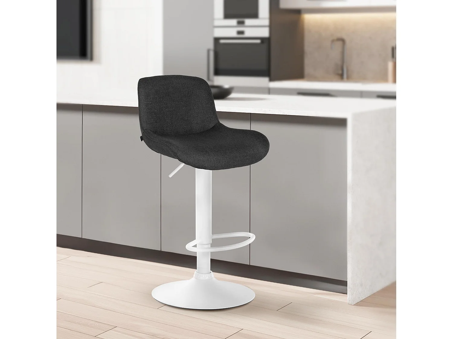 Tabouret de bar - Tissu - Noir - Solon