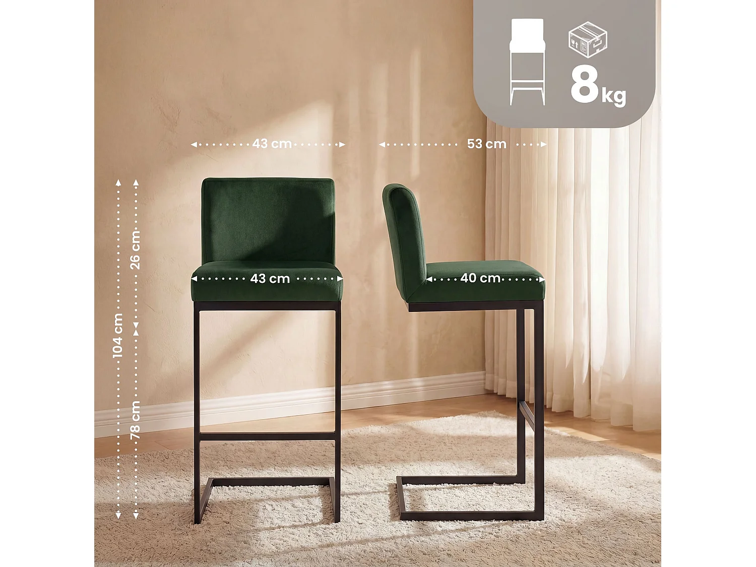 Tabouret de bar - Velours - Vert - Hopewell