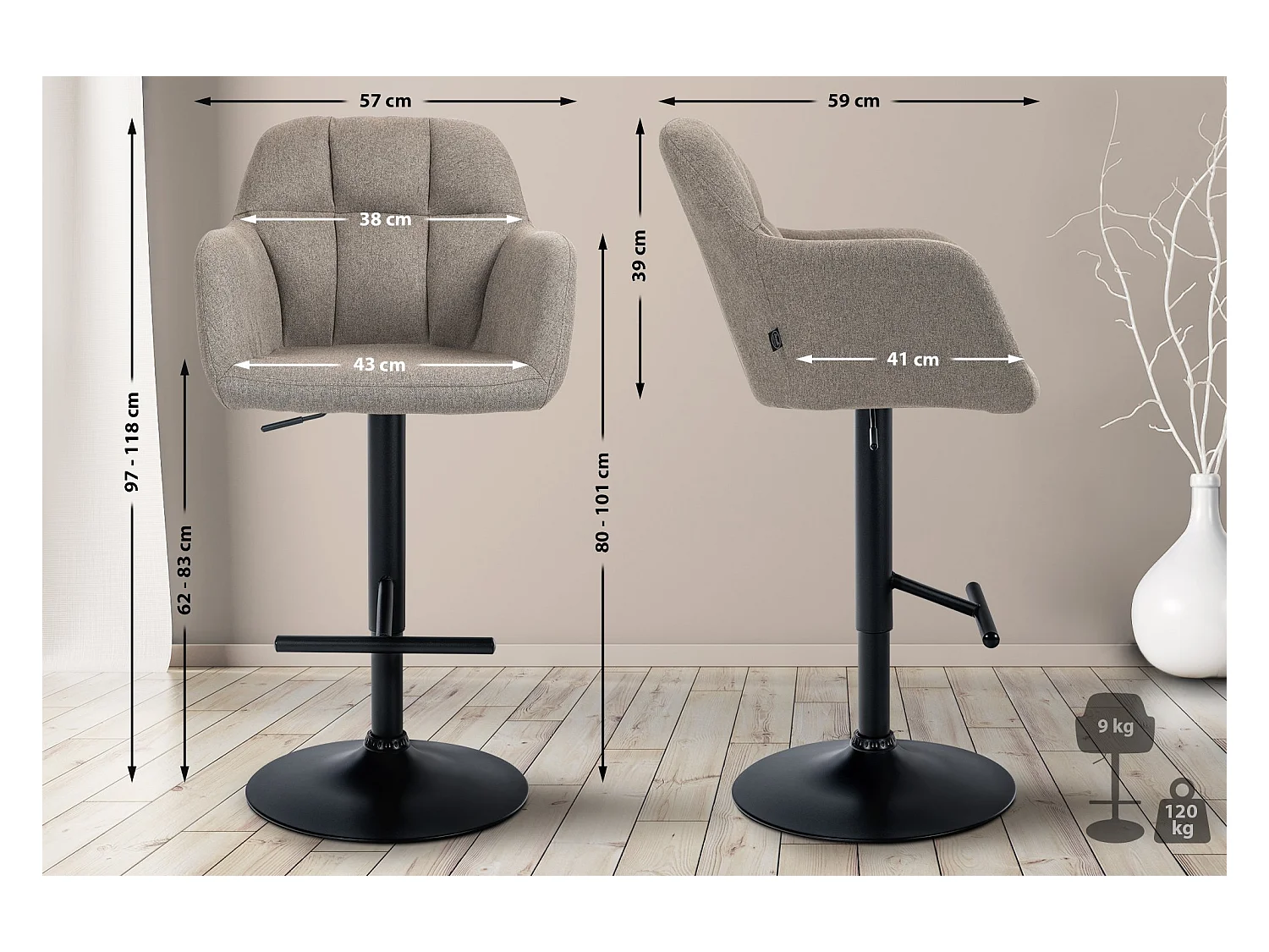 Tabouret de bar - Tissu - Taupe - Natoma