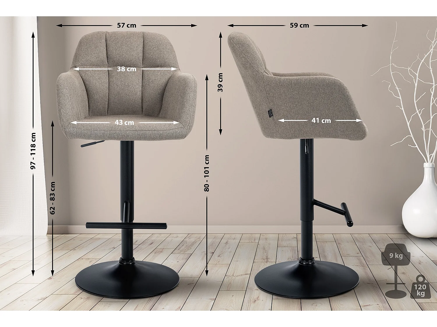 Tabouret de bar - Tissu - Taupe - Natoma
