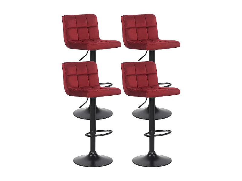 Lot de 4  Tabouret de bar - Velours - Rouge - Feni